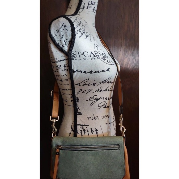 Simply Noelle Gray & Brown Small Crossbody Purse Magnetic Flap Adjustable Gold - Picture 1 of 7